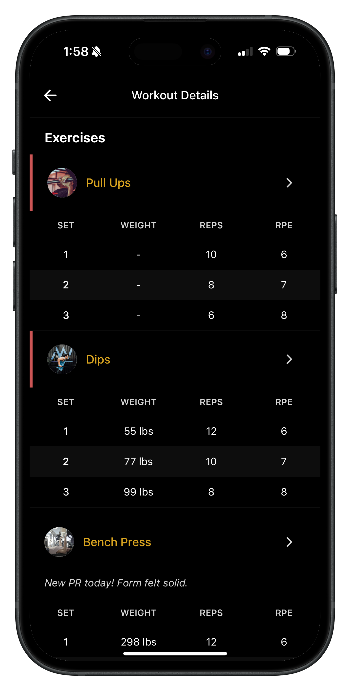 Workout Details Screen